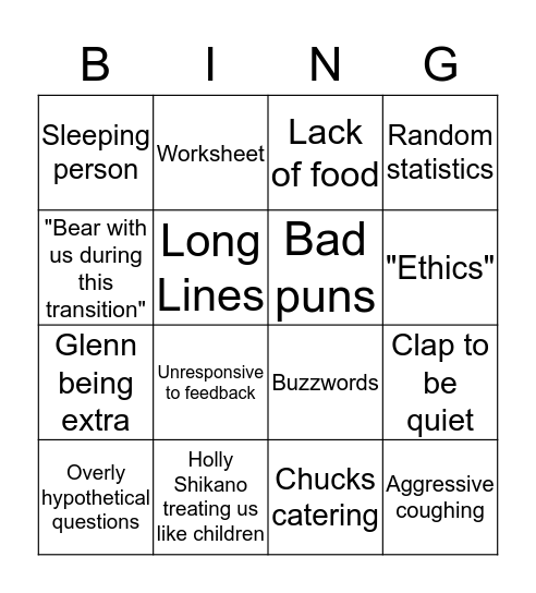 SSM Training Survial BINGO Card