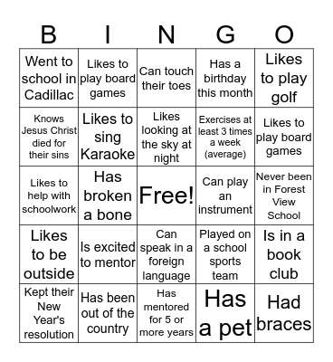 Getting Acquainted Bingo Card