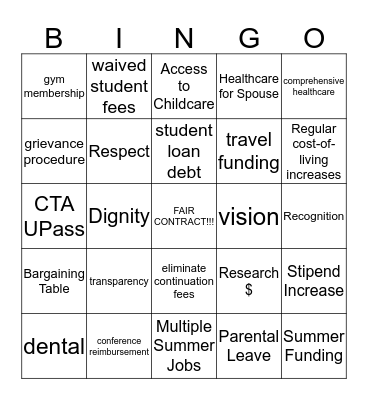 Grad Union Issues Bingo !!  Bingo Card