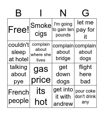 Grammy Sue Bingo Card