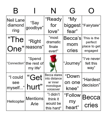 Bachelorette Bingo Card