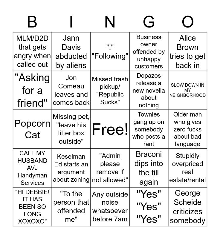Everything Canton, MA Admins Bingo Card