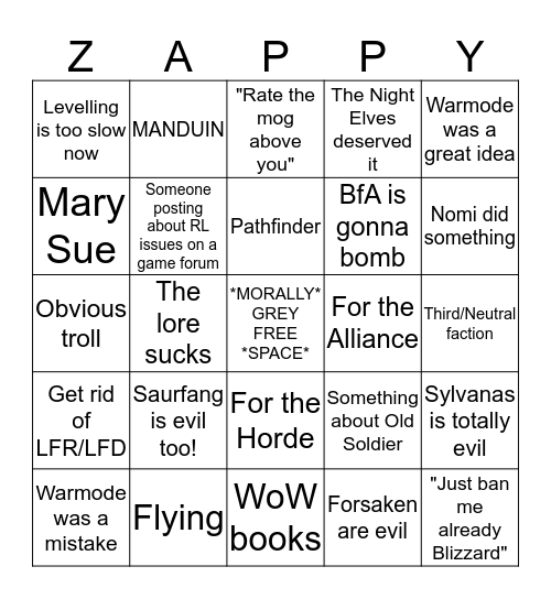 GD Sunday Bingo Card