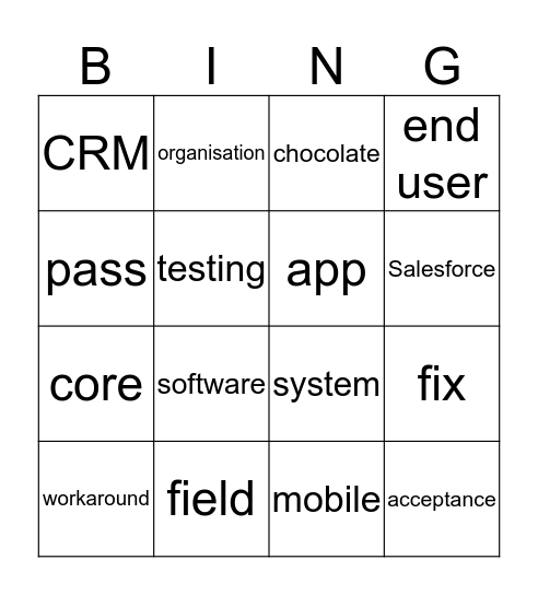 bLink UAT bingo! Bingo Card