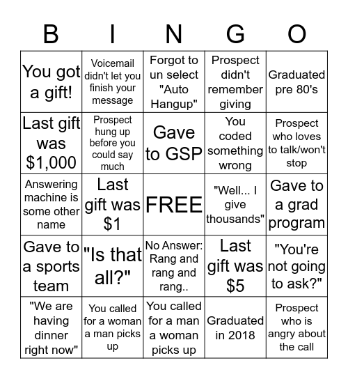 "Thank You" BINGO Card