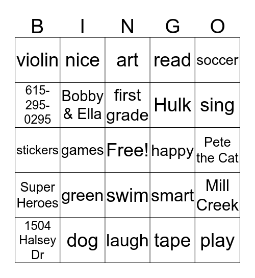 All about Henry Bingo Card