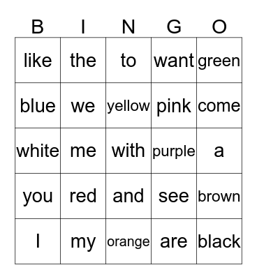 JC Sight Words 1 Bingo Card