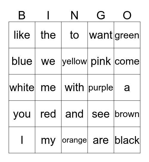 JC Sight Words 1 Bingo Card
