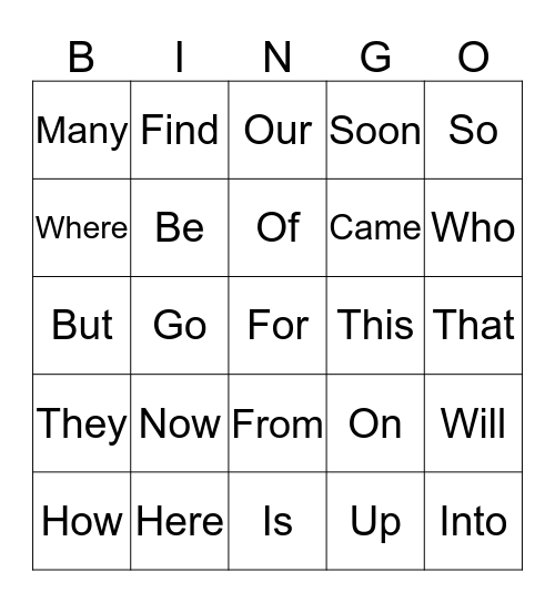 JC Sight Words 2 Bingo Card