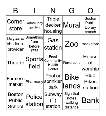Bus Tour Bingo Card