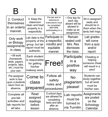 Policies and Procedures Bingo Card