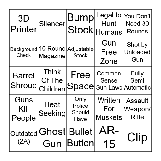 Anti Gun Bingo Card