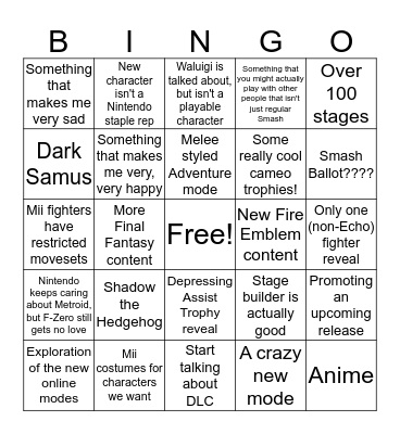 Sma5h Direct Bingo Card