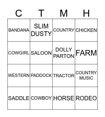 'Country & Western' Bingo Card