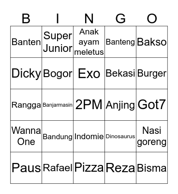Diosaurus Bingo Card