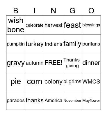 Thanksgiving  Bingo Card