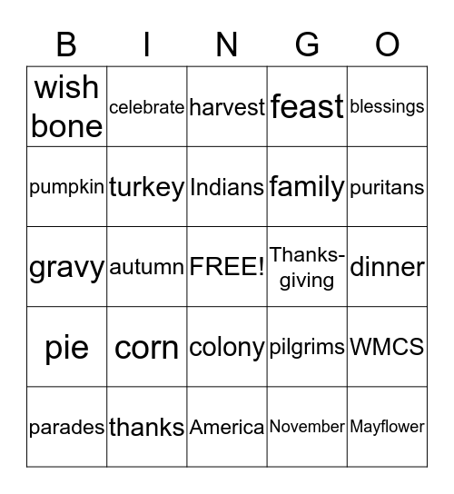 Thanksgiving  Bingo Card