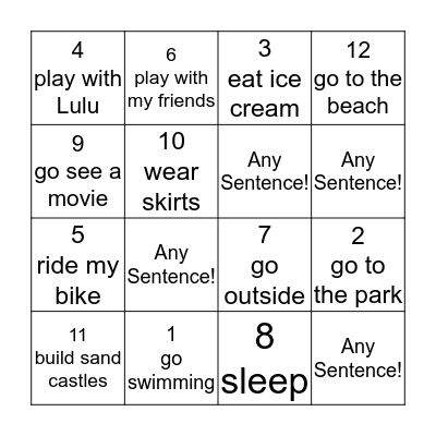...in the summer! Bingo Card