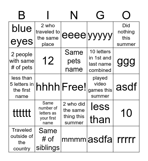 Untitled Bingo Card