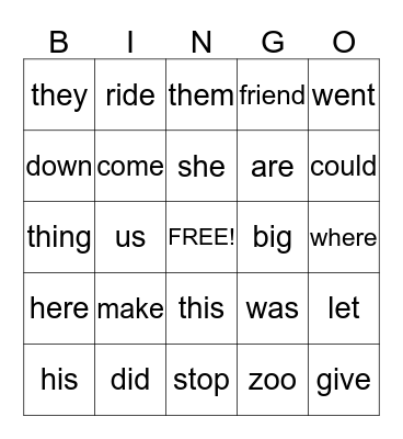 WORD WALL BINGO Card