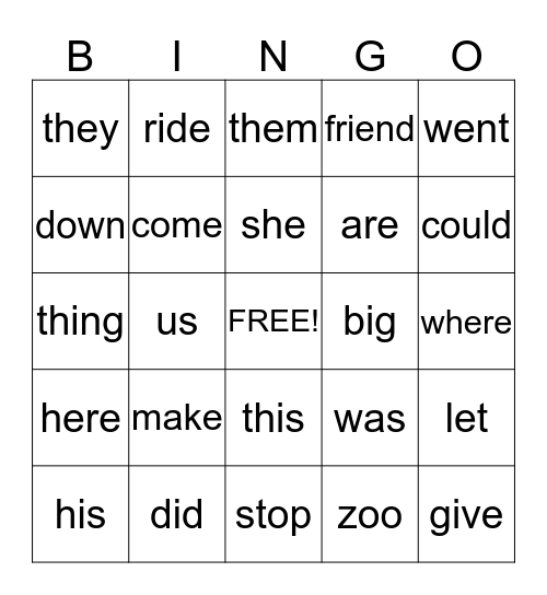 WORD WALL BINGO Card
