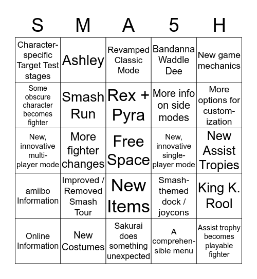 Smash Ultimate Direct Bingo Card