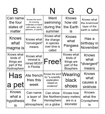 Earth/Space Science Bingo! Bingo Card