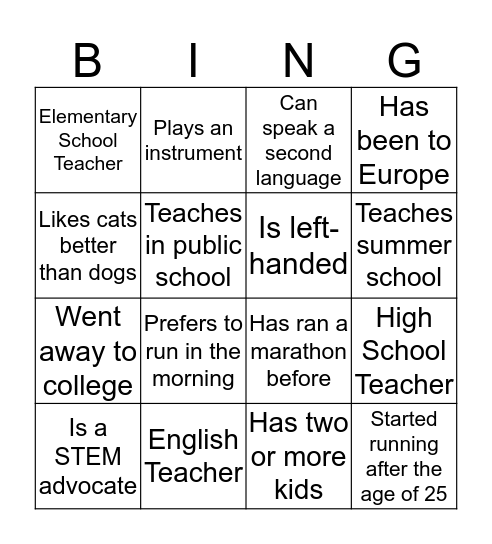 Teacher Bingo! Bingo Card