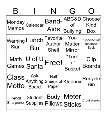 Room 206 Scavenger Hunt Bingo Card