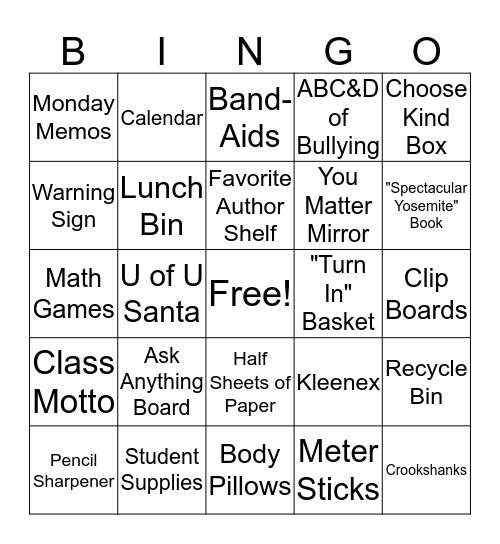 Room 206 Scavenger Hunt Bingo Card