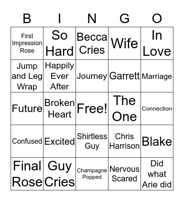 Bachelorette Becca Bingo Card