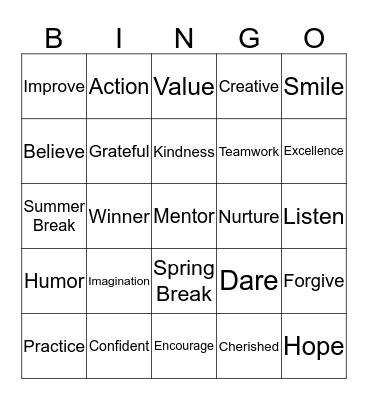 Motivational  Bingo Card