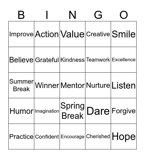 Motivational  Bingo Card