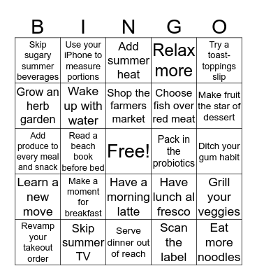 Finish Strong with Summer Weight Loss Bingo Card