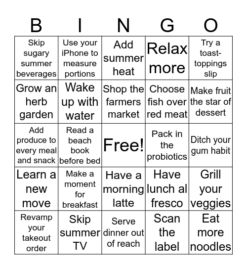 Finish Strong with Summer Weight Loss Bingo Card