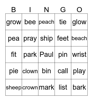 Minimal Pair Bingo Card
