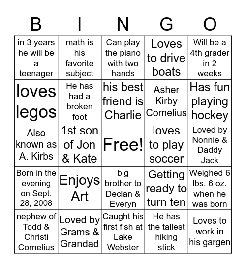 ASHER BINGO Card