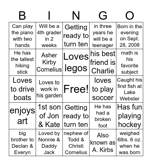 ASHER BINGO Card