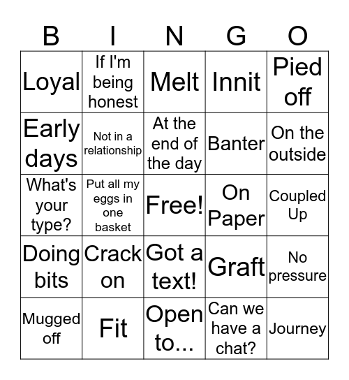 Love Island Bingo Card