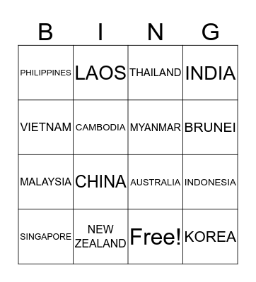 BINGO ASEAN+6 BY SUWAPAN SCHOOL Bingo Card