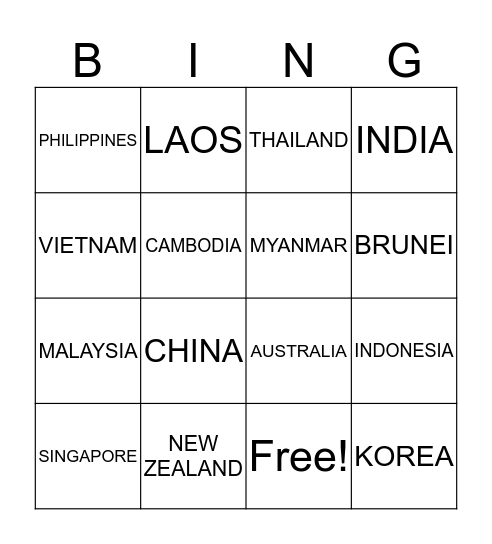 BINGO ASEAN+6 BY SUWAPAN SCHOOL Bingo Card