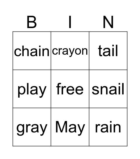 ai ay Bingo Card