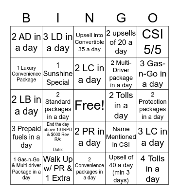 BingoBingoBingo - SIXT Edition Bingo Card