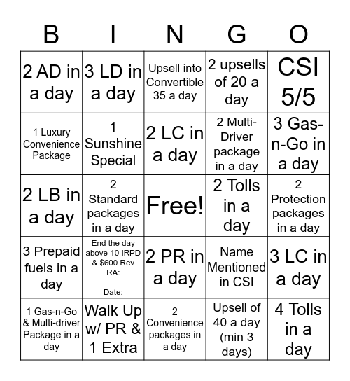 BingoBingoBingo - SIXT Edition Bingo Card