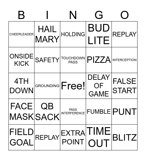 FOOTBALL BINGO Card