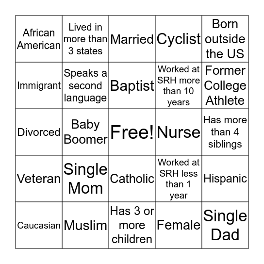 Inclusion Scavenger Hunt Bingo Card
