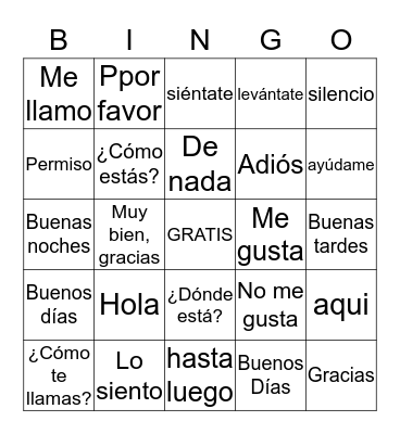 Survival Spanish Bingo Card