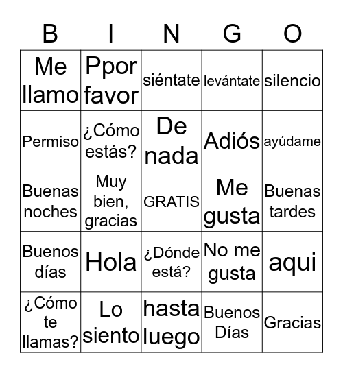 Survival Spanish Bingo Card