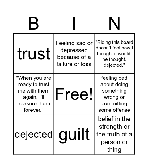 I'm Angry Vocabulary Words Bingo Card