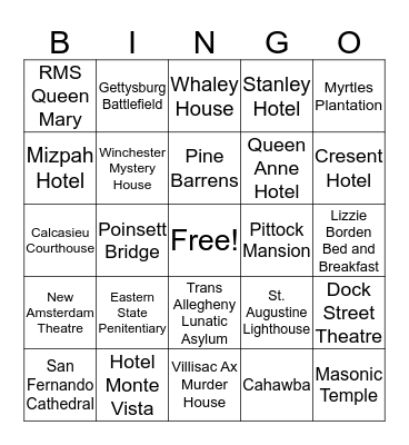 Haunted Places in USA Bingo Card